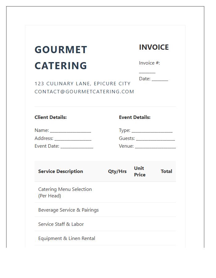 Gourmet Catering Service Invoice Template