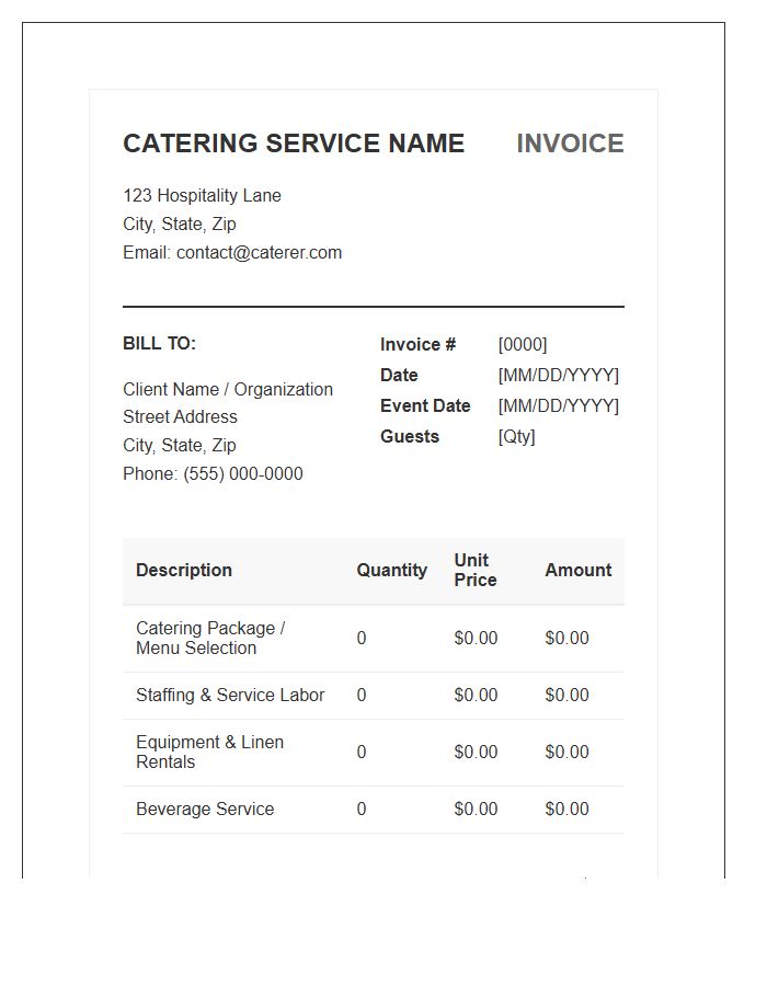 Hospitality Service Catering Invoice Template