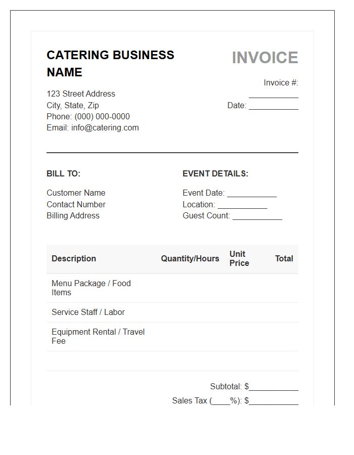 Mobile Catering Business Invoice Template