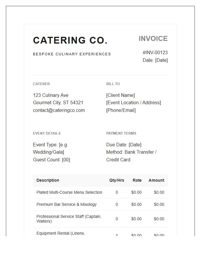 Premium Catering Service Invoice Template