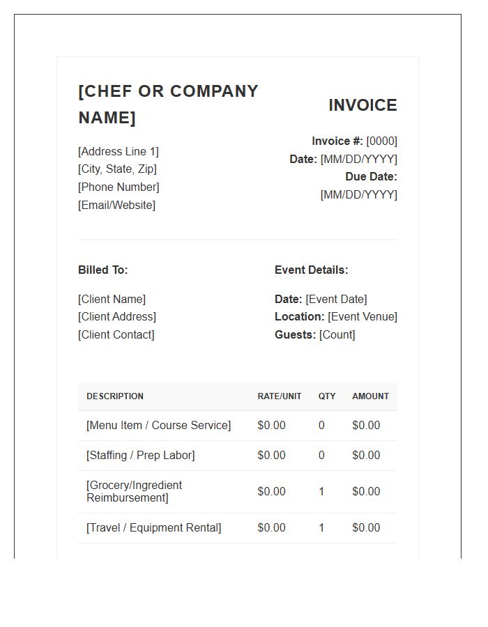 Private Chef Catering Invoice Template
