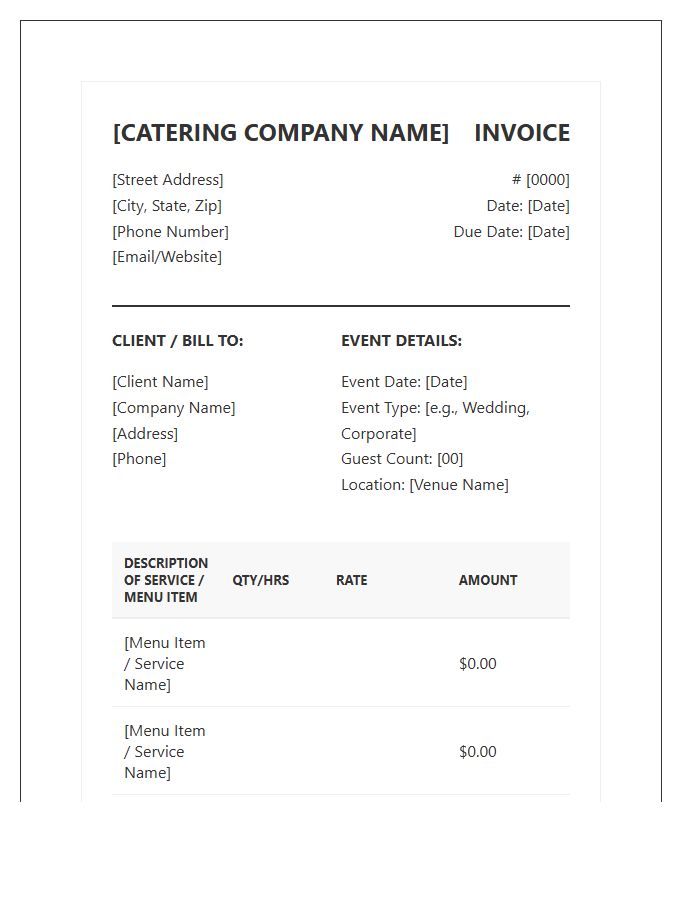 Professional Catering Service Invoice Template