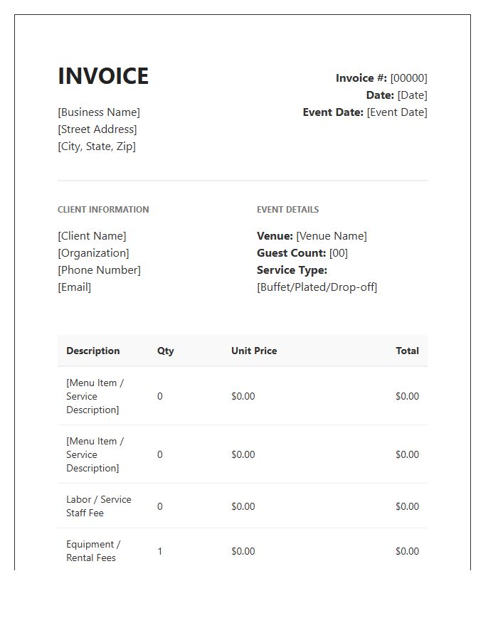 Small Business Catering Invoice Template