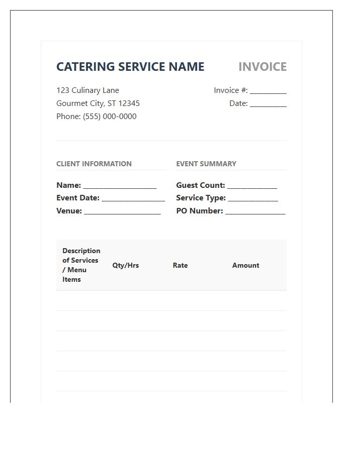 Specialty Catering Business Invoice Template
