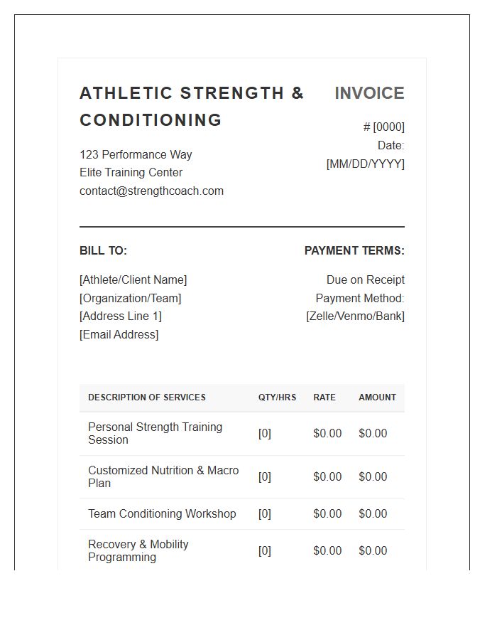 Athletic Strength Conditioning Invoice Template