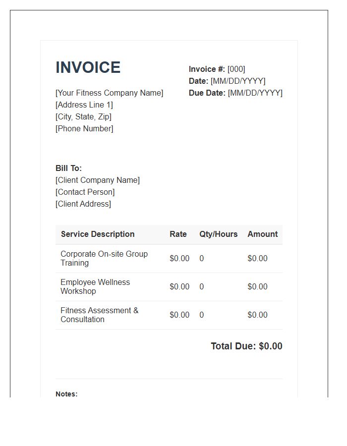 Corporate Fitness Program Service Invoice Template