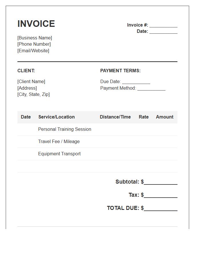Mobile Personal Trainer Travel Invoice Template