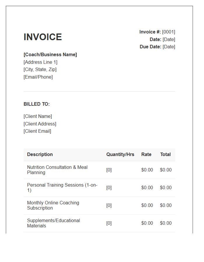 Nutrition And Fitness Coaching Invoice Template