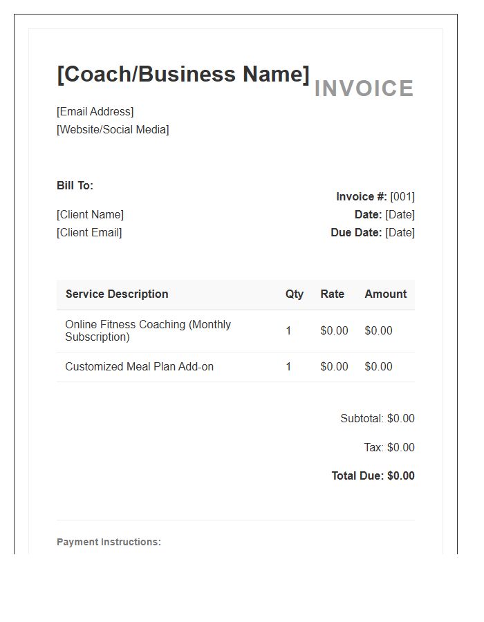 Online Fitness Coaching Monthly Invoice Template
