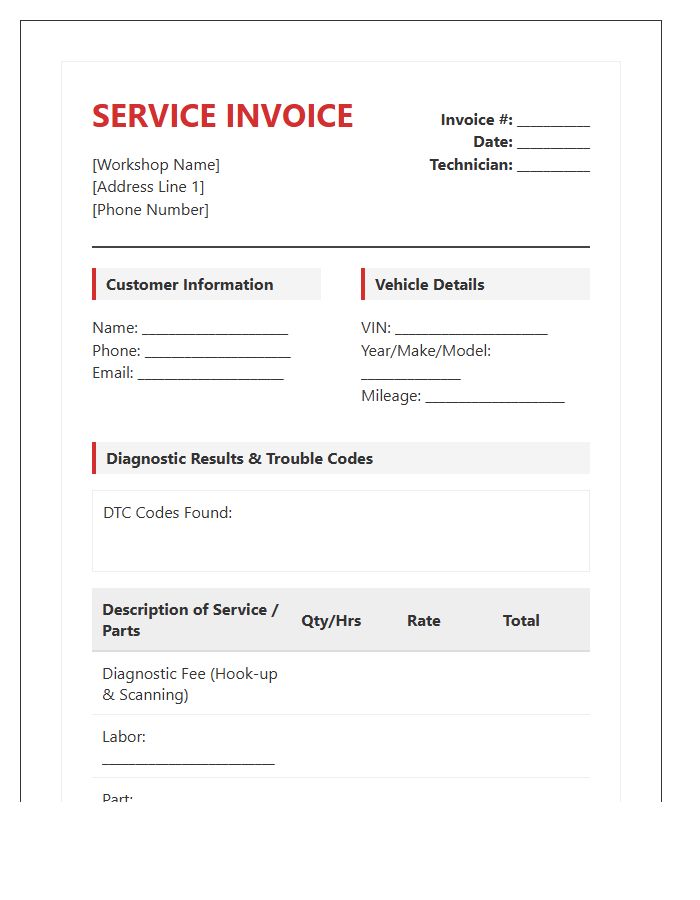 Automotive Diagnostic Service Invoice Template