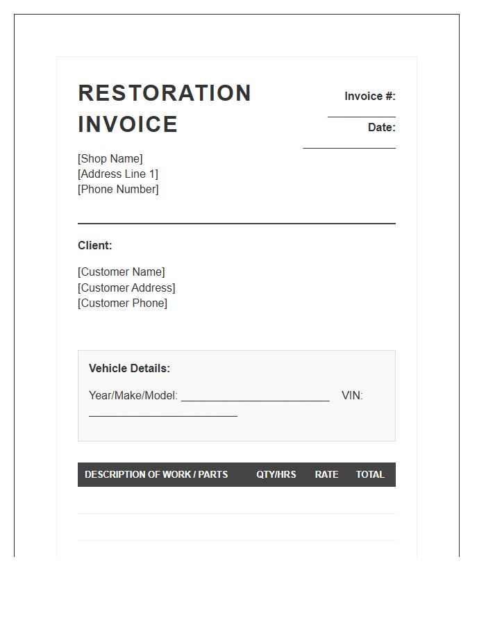 Classic Car Restoration Invoice Template