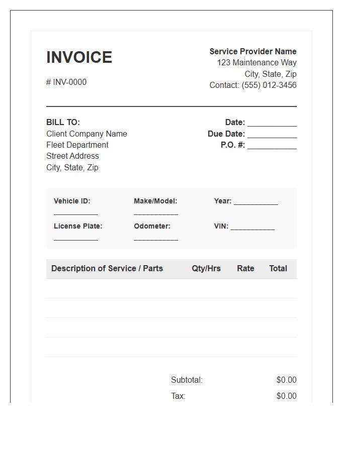 Fleet Maintenance Management Invoice Template