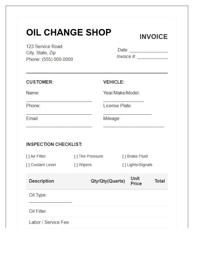Oil Change Shop Invoice Template