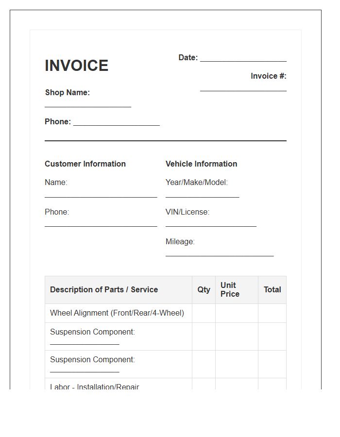 Suspension And Alignment Invoice Template
