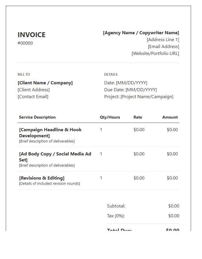 Ad Copywriting Service Invoice Template