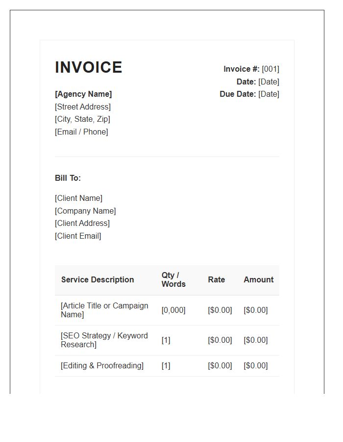 Content Writing Agency Service Invoice Template