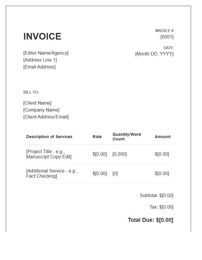 Copy Editing Service Invoice Template