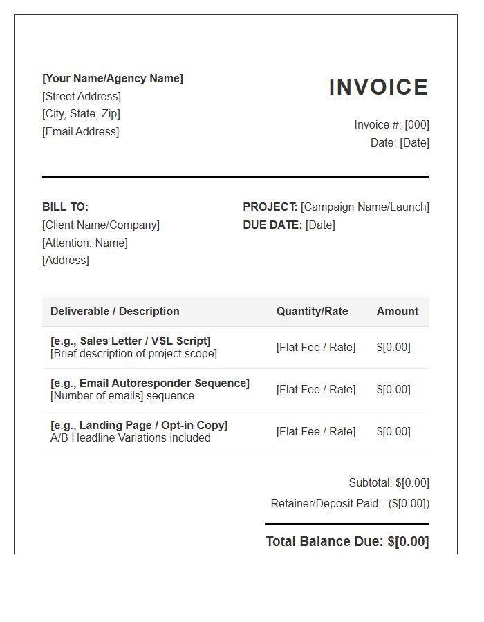 Direct Response Copywriting Invoice Template