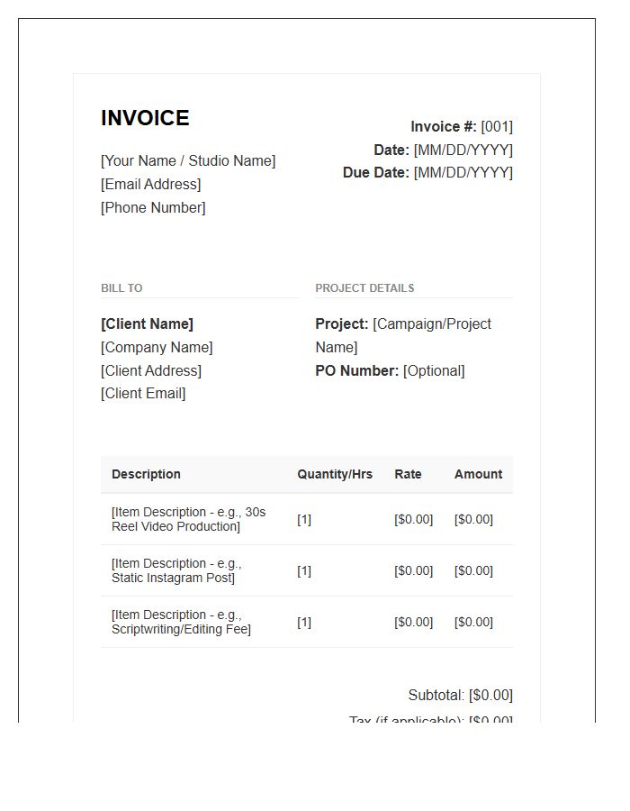 Freelance Content Creator Invoice Template