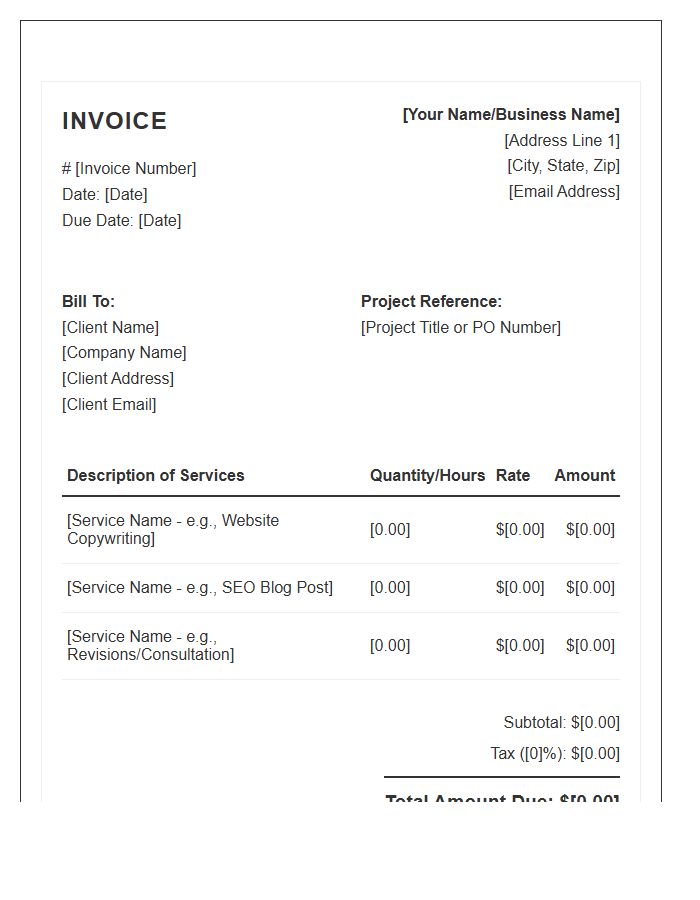 Freelance Copywriter Service Invoice Template