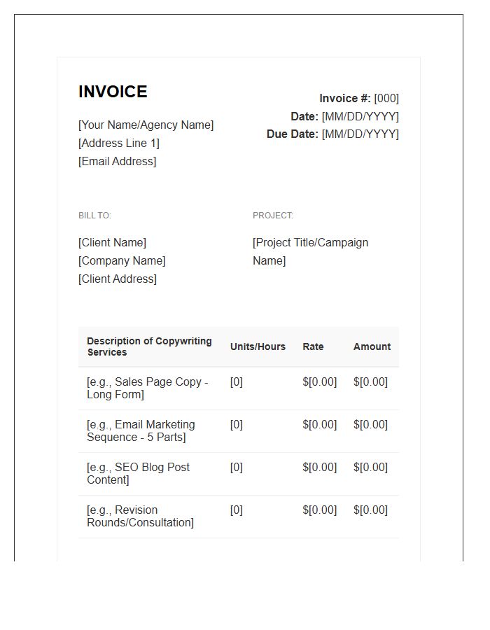 Marketing Copywriting Billing Invoice Template