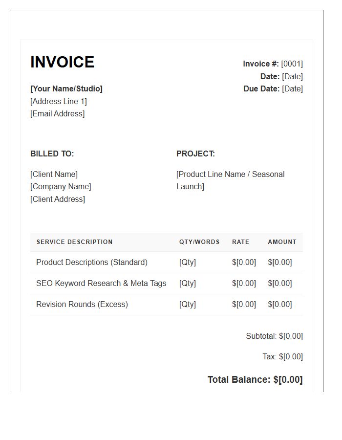 Product Description Copywriter Invoice Template