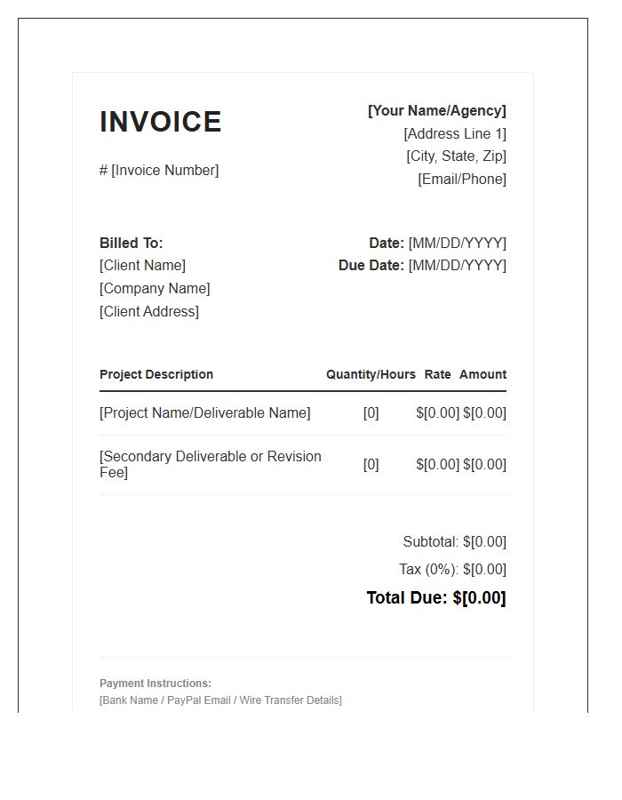 Professional Copywriting Project Invoice Template