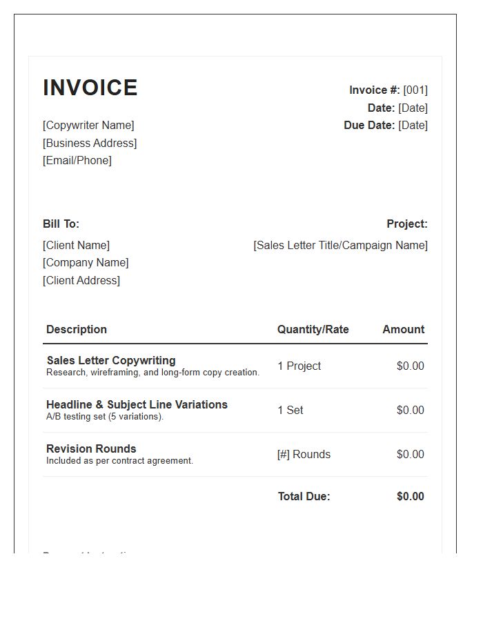 Sales Letter Copywriting Invoice Template