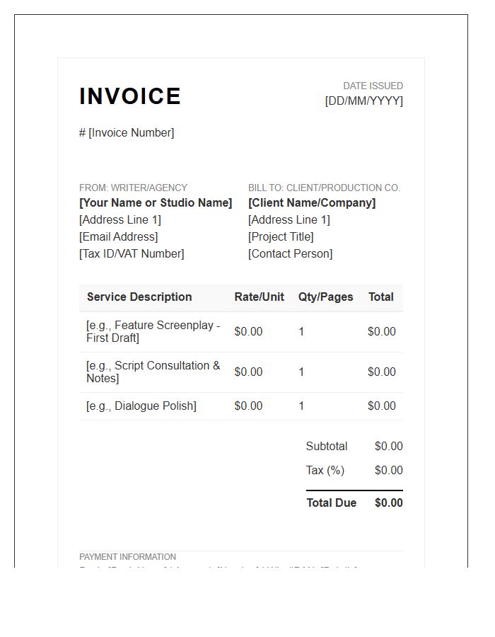Script Writing Service Invoice Template