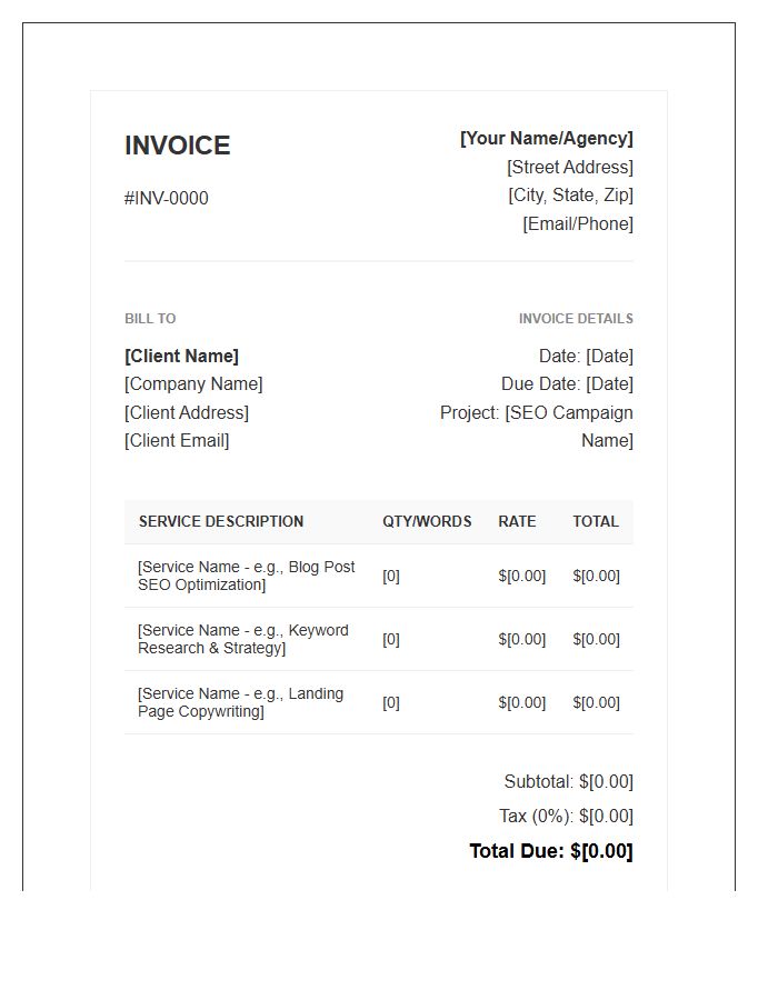 SEO Copywriting Service Invoice Template