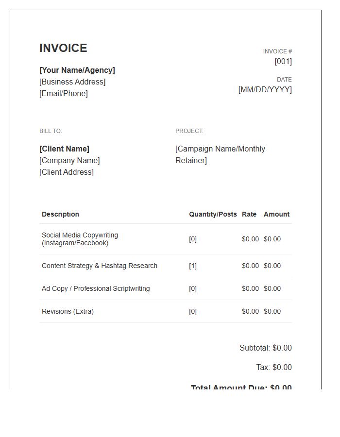 Social Media Copywriting Invoice Template