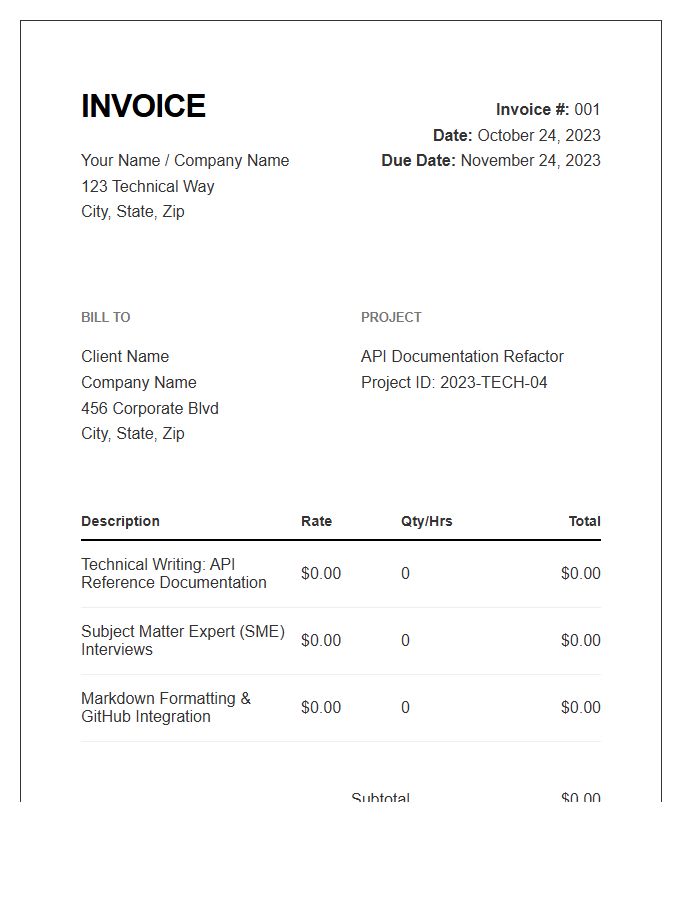 Technical Writing Service Invoice Template