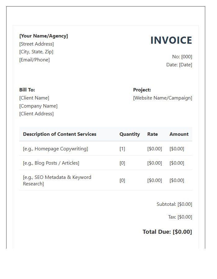 Website Content Writing Invoice Template