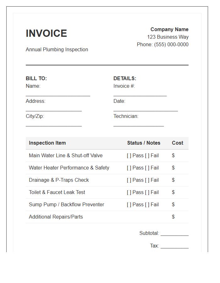 Annual Plumbing Inspection Invoice Template