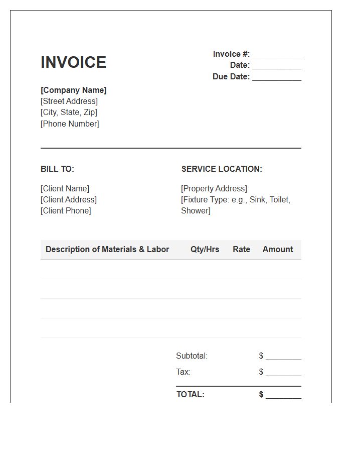 Bathroom Fixture Repair Invoice Template
