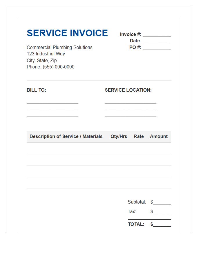 Commercial Plumbing Service Invoice Template