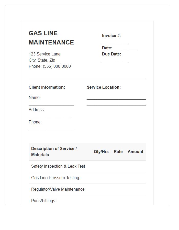 Gas Line Maintenance Invoice Template