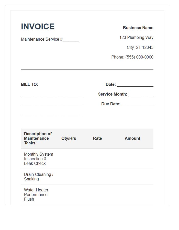 Monthly Plumbing Maintenance Invoice Template