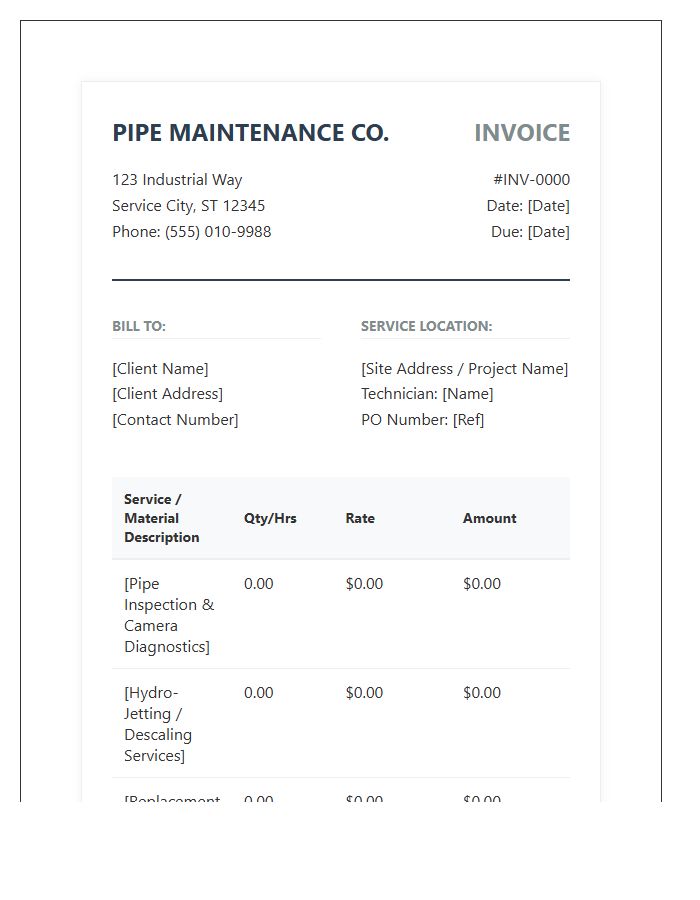 Professional Pipe Maintenance Invoice Template