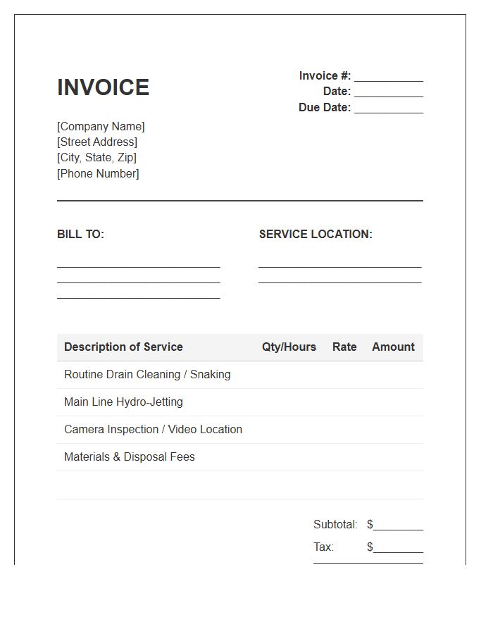 Routine Drain Cleaning Invoice Template