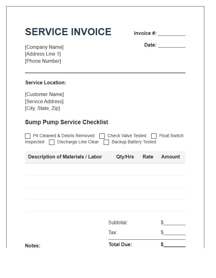 Sump Pump Service Invoice Template