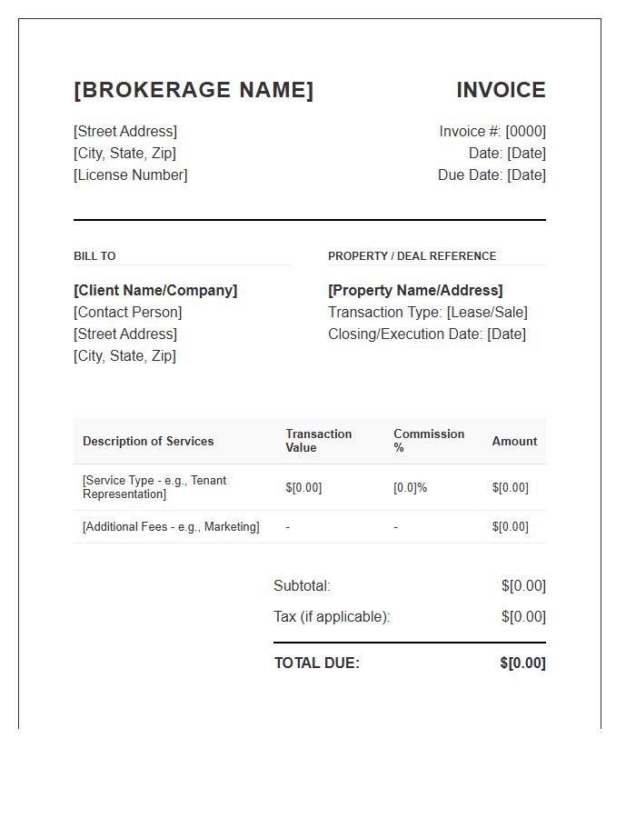 Commercial Real Estate Brokerage Invoice Template