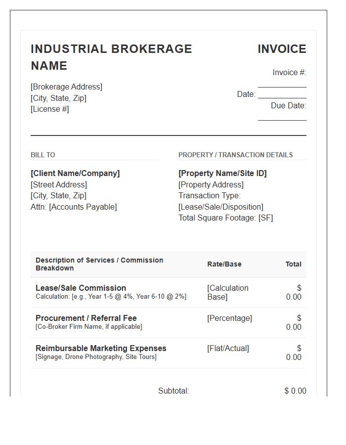 Industrial Real Estate Brokerage Invoice Template