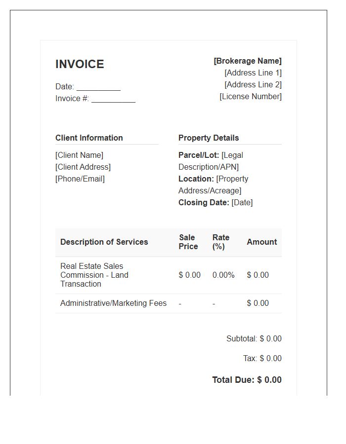 Land Sale Real Estate Brokerage Invoice Template