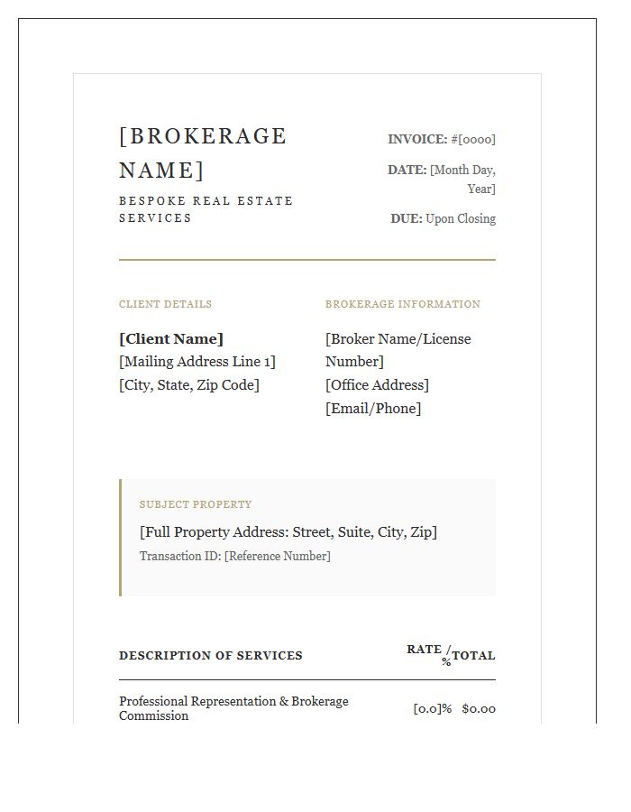 Luxury Real Estate Brokerage Invoice Template