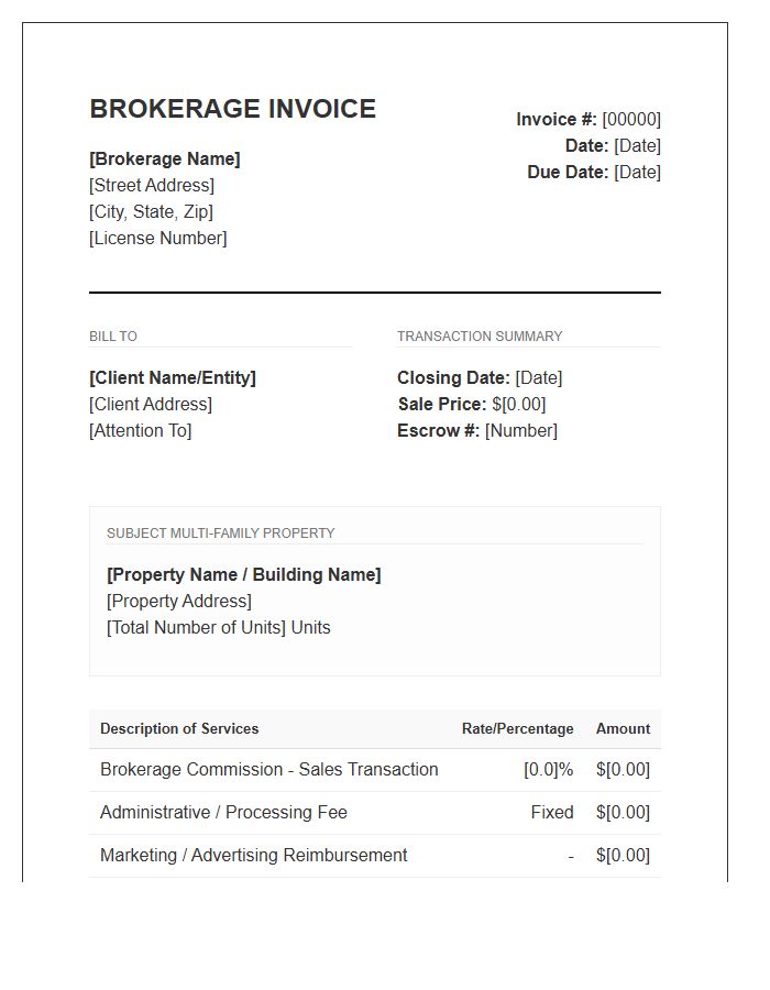 Multi Family Real Estate Brokerage Invoice Template