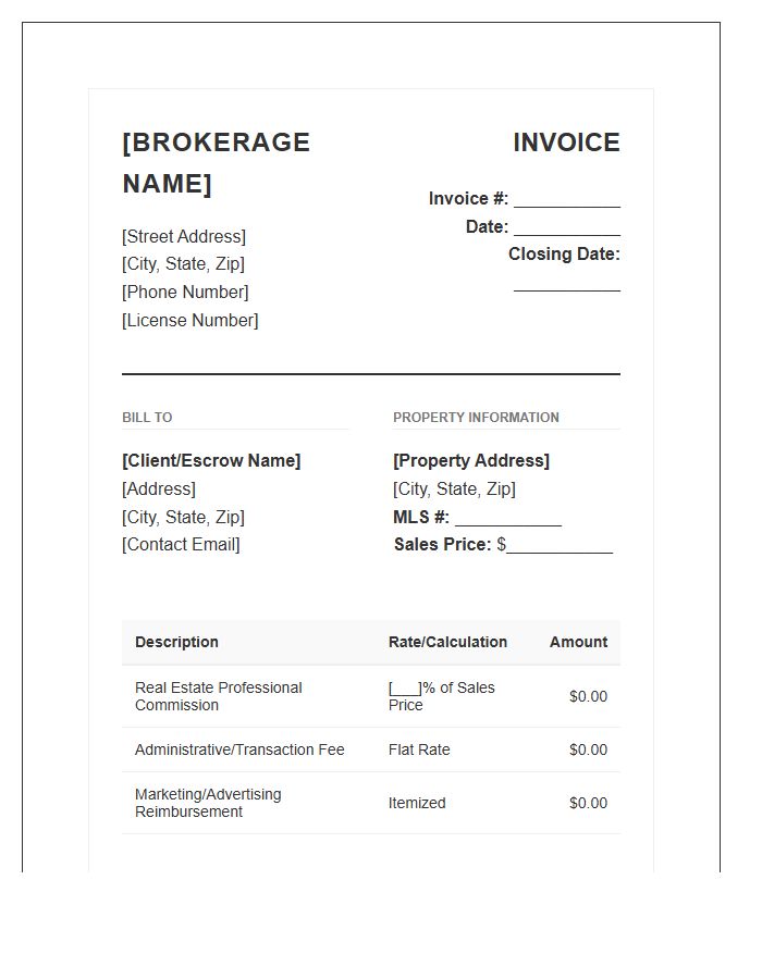 Professional Real Estate Brokerage Invoice Template