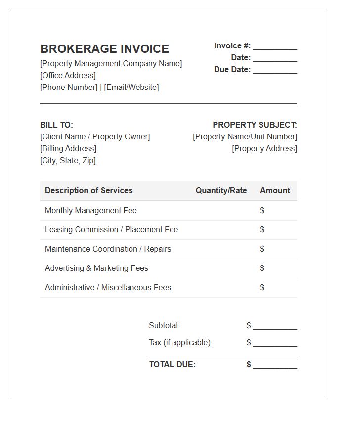 Property Management Brokerage Invoice Template
