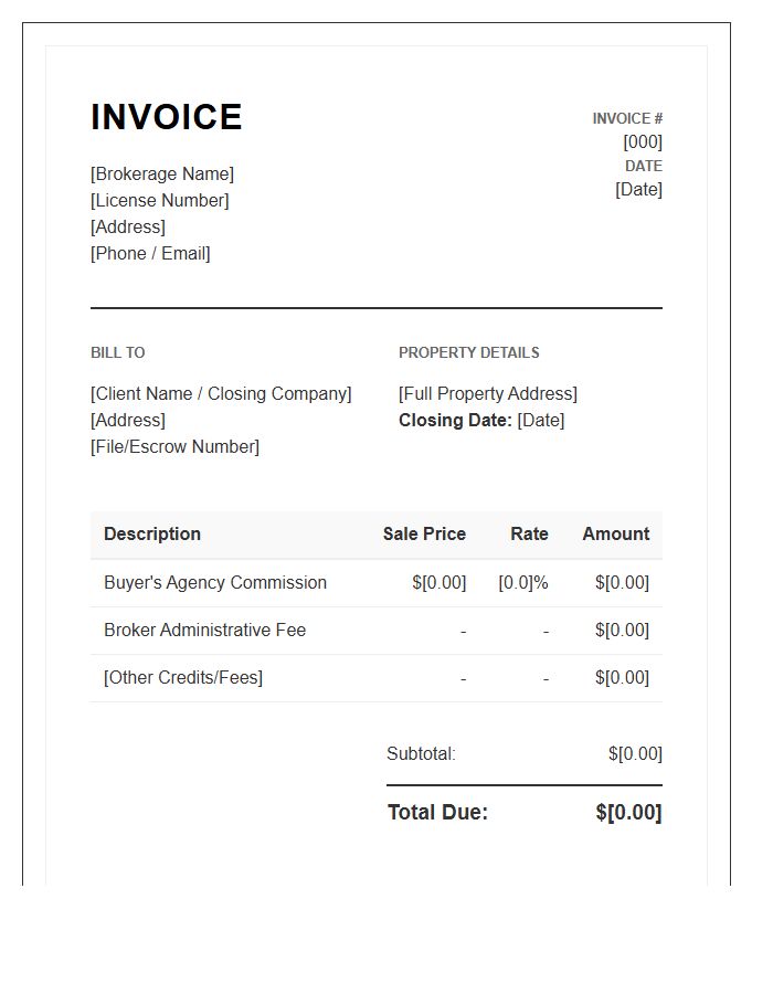Real Estate Brokerage Buyers Agent Invoice Template