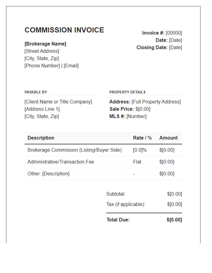 Real Estate Brokerage Commission Invoice Template